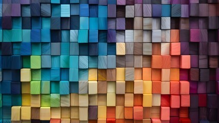 Fototapeta premium Colorful wooden blocks aligned. Wide format. abstract colorful background
