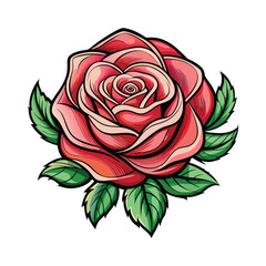 Vibrant Red Rose Vector with Lush Green Leaves