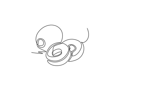 Animated self drawing of continuous line draw pile healthy organic olive fruit for orchard or groceries logo identity. Fresh core ingredients concept for fruit icon. Full length single line animation
