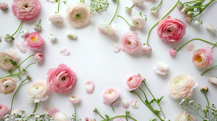 Beautiful Spring Ranunculus Flowers Arranged on a White Table