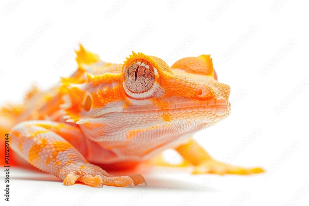 Poster close-up shot of a lizard on a white background