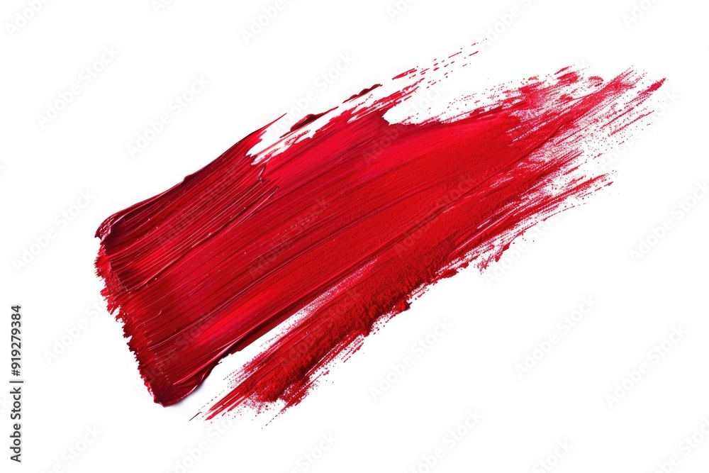 Poster a close-up shot of a red brush stroke on a white background, ideal for art and design projects