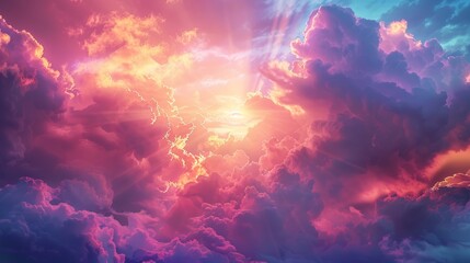 Colorful sunset over vibrant clouds in a serene sky