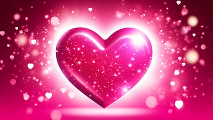Valentine's Day Pink Love Heart Sparkling Light Effect Background, ai generative	