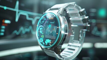 Conceptual design of a smart medical device with wireless connectivity and data integration, highlighting advancements in patient monitoring.