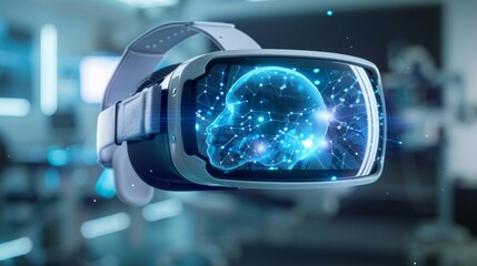 Conceptual image of a virtual reality headset used for medical training and simulation, showcasing advancements in medical education technology.