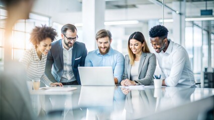 A high-resolution background image of a diverse team working together in a contemporary office space, emphasizing collaboration and teamwork.
