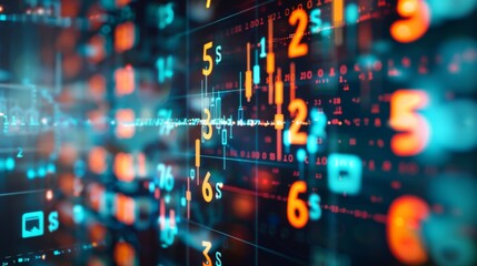 Obraz premium High-tech financial technology with digital graphs and currency symbols, emphasizing the integration of technology in modern finance.