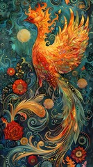 Obraz premium Traditional art nouveau style phoenix illustration poster background