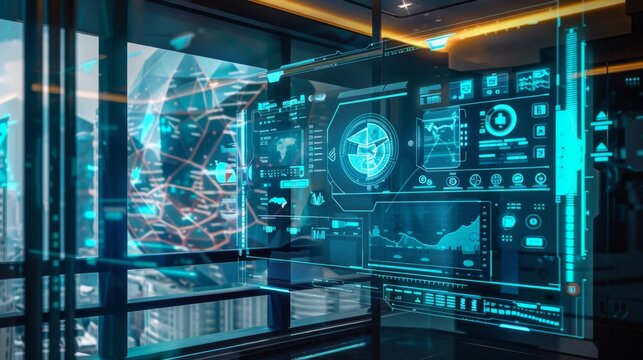 Image of a high-tech virtual clinic with digital interfaces and remote consultation capabilities, illustrating advancements in telehealth services.