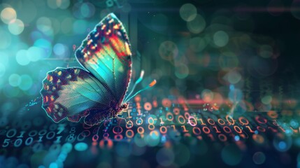 The concept of digital transformation with a pixelated butterfly emerging from binary code, symbolizing the evolution of technology and business.