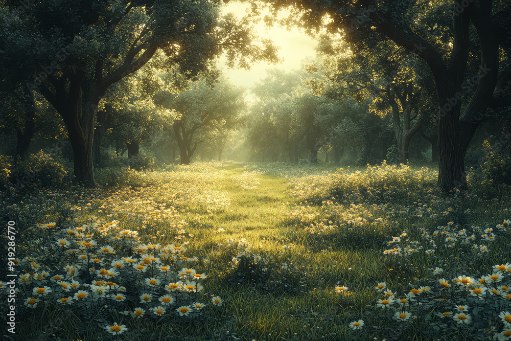 Poster a quiet glade where the whispers of the wild are heard in the soft chirping of crickets and the rust