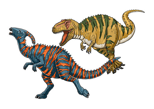 dinosaurs: blue and orange striped, yellow and green clip art preview