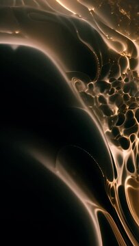 Trypophobia style abstract background. Black bubbles and dark holes on bronze gold texture turning to liquid. Melting metal.	