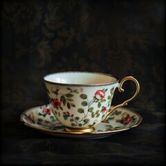 Fototapeta premium antique tea cup isolated on dark backgrounds