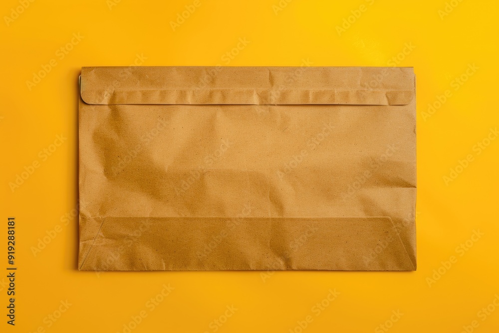 Poster a simple brown paper bag sits on a bright yellow background, ready for use or display