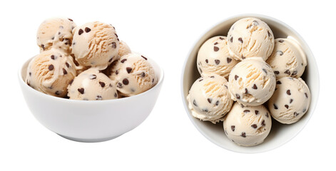 Obraz premium Delicious Bowl of Cookie Dough Ice Cream, side and top view, isolated on a transparent background
