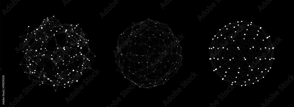 Poster vector futuristic set black sphere of particles and lines. network connection big data. abstract tec