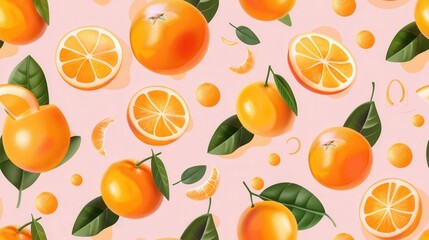 Obraz premium Seamless repetitive background pattern of fresh orange fruit with leaf