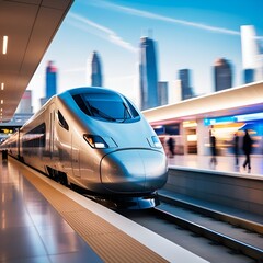High-Speed Train in Motion at Urban Station background