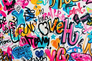 A vibrant street art installation with various colors and designs on a concrete wall