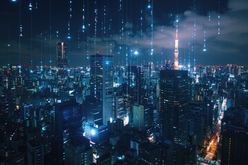 Naklejka premium A view of a city at night from a high-rise building
