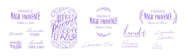 Set of lavender flowers elements. Collection of lavender flowers on a white background. Vector illustration bundle. © Kotkoa