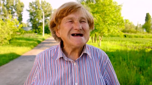 old woman with bad teeth. Selective focus.