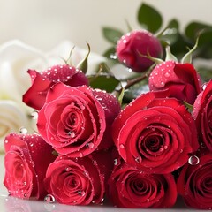 Close-Up of a Red Rose with Water Droplets background