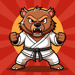 cartoon illustration karate bear in kimono