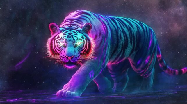 a tiger stalking its prey with a sharp gaze. seamless looping time-lapse virtual 4k video Animation Background.