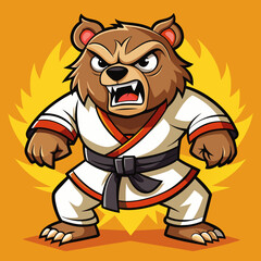 Obraz premium cartoon illustration karate bear in kimono
