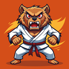 Naklejka premium cartoon illustration karate bear in kimono