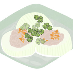 Stuffed bitter gourd with seasoned minced pork.Hand drawn,Creative with illustration in flat design,watercolor.