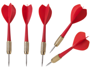 A vibrant collection of red darts with metal tips, ideal for sporting events and game nights, showcasing fun and competition.