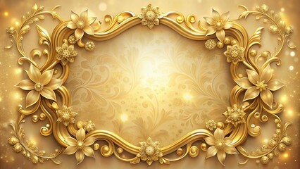 Elegant golden frame with ornate details and subtle floral patterns, surrounded by a soft, dreamy glow, exuding a sense of luxury and sophistication.