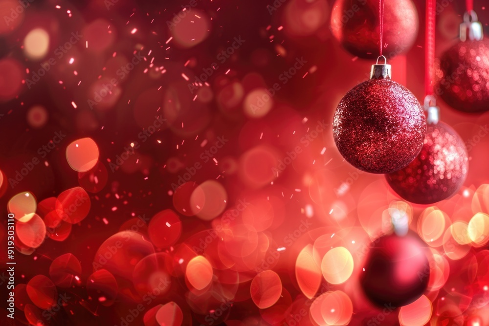 Poster a collection of bright red ornaments suspended from strings