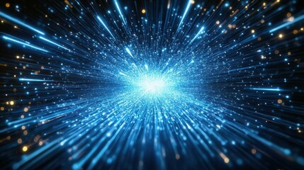 Obraz premium Dynamic explosion of blue light particles creating a radiant, futuristic effect, symbolizing speed, technology, and energy.