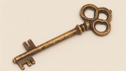 Vintage Brass Key on a Neutral Background