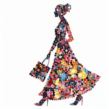 recommend clip art: Artistic illustration of female shopping with shopping bags