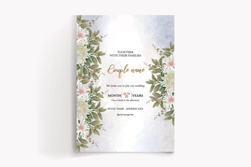 WEDDING INVITATION FRAME WITH FLOWER DECORATIONS WITH FRESH LEAVES