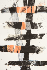 Fototapeta premium Abstract art with black and orange brushstrokes, vertical orientation background