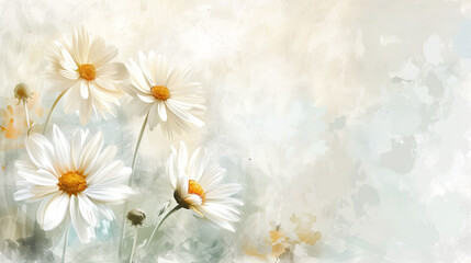 Watercolor whimsical daisies with feathering, smooth and elegant edges, light background