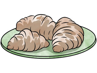 Croissant on a plate.Hand drawn.Creative illustration in flat style,watercolor.