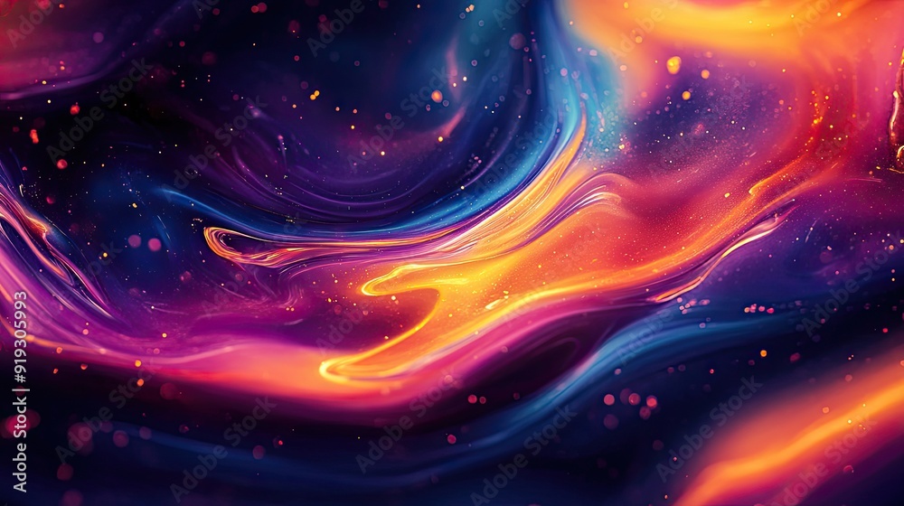 Wall mural A colorful, swirling galaxy with bright orange and blue streaks