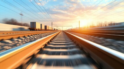 Fototapeta premium High-speed rail freight system seamlessly integrated with urban logistics, supply chain optimization, future transportation solutions