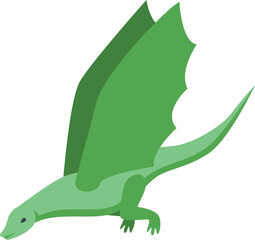 Green pterodactyl dinosaur flying with its wide wings spread