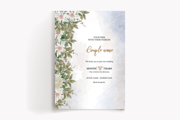 WEDDING INVITATION FRAME WITH FLOWER DECORATIONS WITH FRESH LEAVES