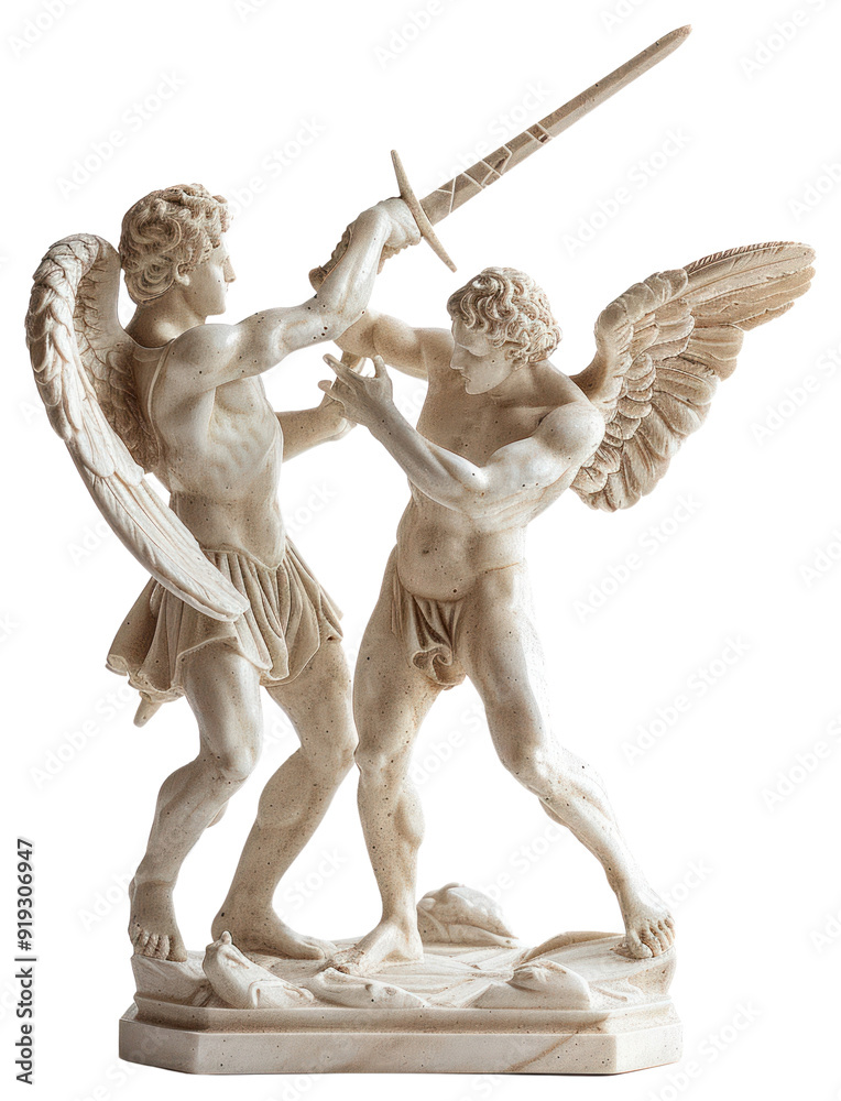 Sticker png angelic marble statue battle scene