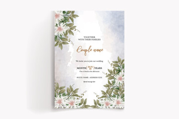 WEDDING INVITATION FRAME WITH FLOWER DECORATIONS WITH FRESH LEAVES